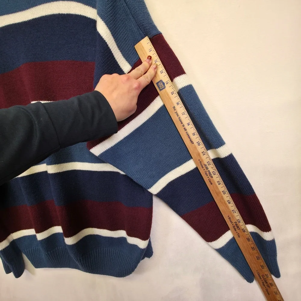 American Weekend Sweater Men 2XL Red Blue Striped Cable Knit Oversized Retro VTG